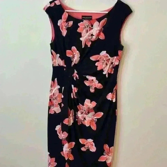 connected apparel Dresses & Skirts - Connected Apparel Faux Wrap Floral Sheath Boatneck Dress Size:10